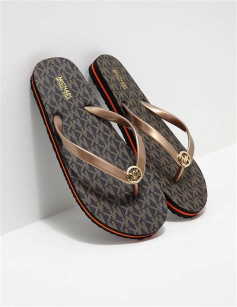 michael kors flip flops brown gold accents|michael kors flip flops clearance.